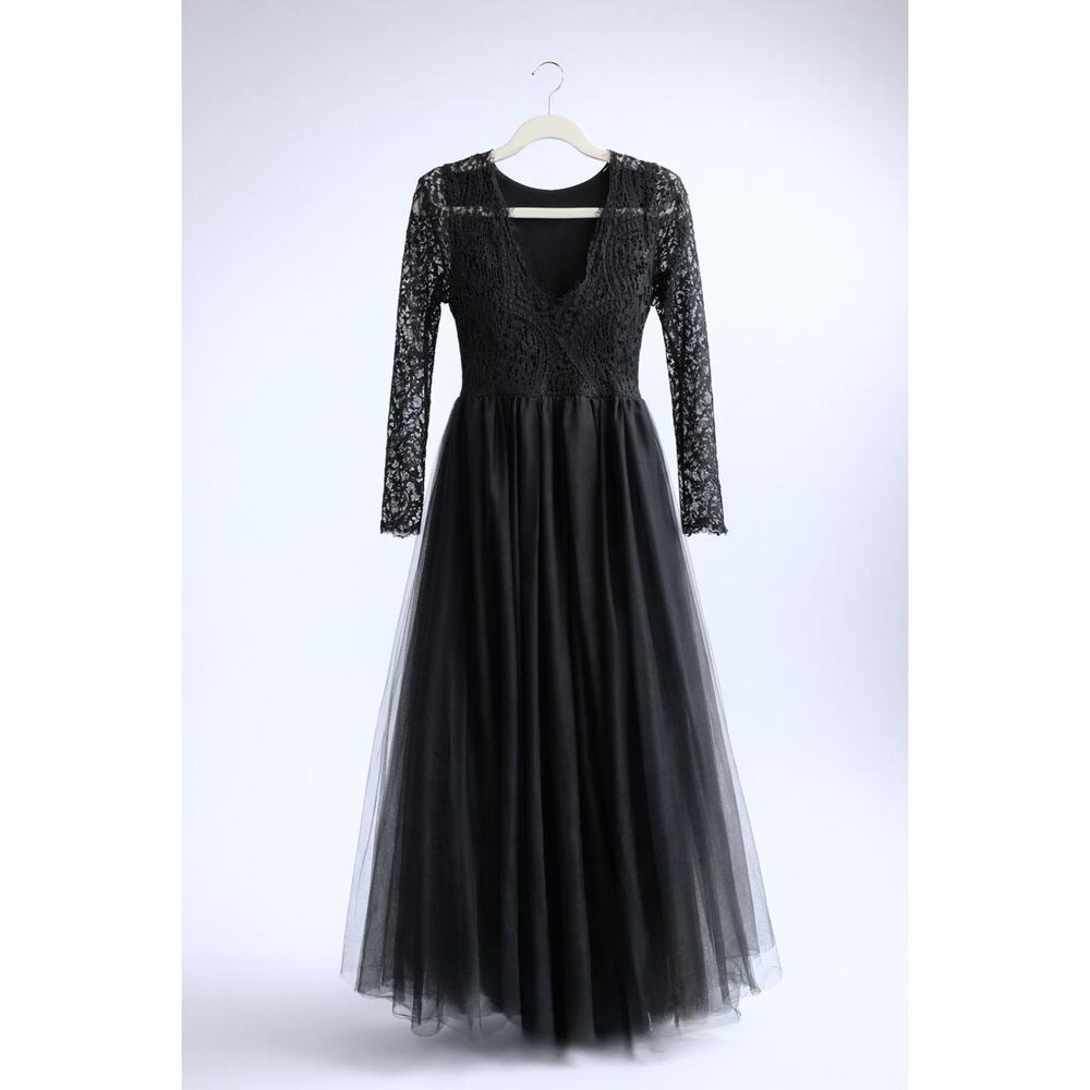 #78 Topmaker Elegant Black Lace Maxi Tulle Skirt Size 12 girls